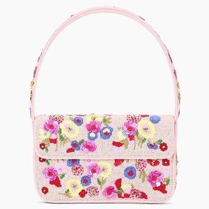 Staud Tommy Floral Beaded Pink Handbag